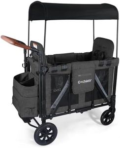 Cochildor Wagon Stroller for 2 Kids, Foldable Stroller Wagon with 2 High Seats, 5 Point Harness, Removable Canopy, Adjustable Handle Bar, Dark Grey