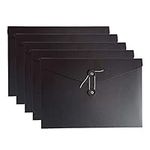 VANRA Kraft String Envelope File Folder Project Pockets File Jacket Document Organizer Flat-No Expansion A4 Letter Size (Black, Pack of 5)