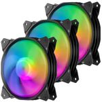 upHere gaming 120mm 3PIN Rainbow LED Case Fan, Low-Noise High Airflow for PC Cooling, CPU Cooler, PF120CF3-3