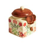 Chumbak Vintage Floral Storage Jar|Off-White