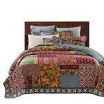 Quilted Patchwork Bedspread Super King Size 3 Pieces Dark Brown Cotton Coverlet Reversible Bed Cover Blanket Throws (259x269cm),259x269cm