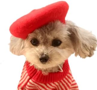 MuYaoPet Dog Cat Beret Wool Hat Headband French Artist Beanie Beret Pet Dog Christmas Costume Hair Accessory Photo Props (Red, One Size)