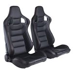 Racing Seat All Black Simulator Leather, Universal Racing Seats with Dual Sliders, Reclinable Black PU & Carbon Leather Sport Bucket Seats, 1 Pair Driver + Passenger Side