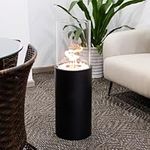 NEWIMAGE 80.5 cm High Large Clean Burning Bio Ethanol Ventless Fireplace,Freestanding Fire Bowl Pot with White Stones for for Indoor Outdoor Patio(Black)