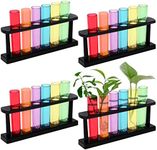 Belle Vous 4 Pack Clear Plastic Test Tubes - 45ml Assorted Colour Tube Containers with Rack - Container for Scientific Experiments, Candy Storage, Party Decor, Bath Salts, Beads, Flowers & Liquids