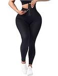 SEASUM High Waisted Yoga Legging with Adjustable Waist Corset Belt Tummy Control Slimming Waist Trainer Pant, A-black, Small