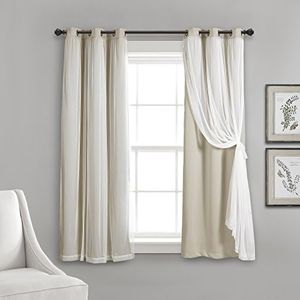 Lush Decor Sheer Grommet Curtains Panel with Insulated Blackout Lining, Room Darkening Window Curtain Set (Pair), 38" W x 63" L, Wheat