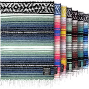 Authentic Large Handwoven Mexican Blanket - Soft Yoga- Durable Serape- Lightweight Falsa, Beach, Camping, Picnic, Outdoor Blanket 70"x50" - Arctic