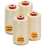 New brothread - 30 Options - 4 Large Cones of 5500Y (5000M) Each All Purpose Spun Polyester Thread 40S/2 (Tex27) for Serger, Overlock, Quilting, Piecing and Sewing - Ivory White