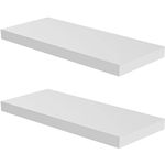 JPND Floating Shelf, Set of 2 Wall Shelves, 24 in W x 12.75 in D x 2 in H Wooden Floating Wall Shelf with Invisible Brackets for Living Room/Bedroom/Bathroom/Kitchen Storage and Decor, White