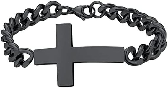 FindChic Black Cuban Link Bracelets for Men Heavy Wrist Chain with Cross Charm Prayer Christian Jewelry