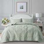 B2EVER Damask Quilt California Cal King Size Bedding Set with Pillow Shams, Boho Oversized Lightweight Bedspread Coverlet, Sage Green Quilted Blanket Thin Comforter Bed Cover, 3 Pieces, 118x106 inches