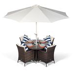 Savannah 4 Seater Brown Rattan Dining Table & Chairs with Ice Bucket Drinks Cooler | Outdoor Poly Rattan Garden Dining Set Rattan with Parasol & Cover