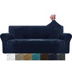 MAXIJIN Thick Velvet Sofa Covers for 3 Cushion Couch Super Stretch Non Slip Couch Cover for Dogs Cat Pet Friendly 1-Piece Elastic Furniture Protector Plush Sofa Slipcovers (Sofa, Navy Blue)