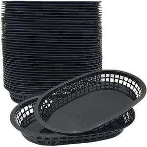 LyyGuanYoo 40 Pack Fast Food Baskets, Reusable Deli Fast Food Storage Basket, 10.5 x 7 Inch Black Plastic Baskets, Foods Service Tray Holde for Easter, Fruit, Hot Dogs, Burgers, Fries, Snacks,Picnic