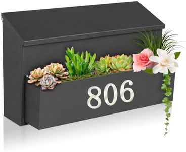 Ydocabinit Wall Mount Mailbox, Large Capacity for House, Outside, with 3 Sets of 0-9 Number Stickers & Flower Planter, Galvanized Steel Rust-Proof Metal Post Drop Box, 15.74"×9.84"×6.41" Black