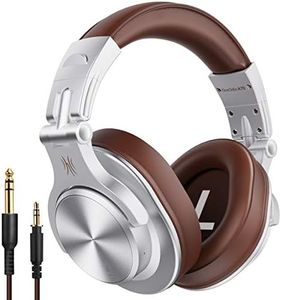 OneOdio A70 Bluetooth Over Ear Headphones, Studio Headphones with Shareport, Foldable, Wired and Wireless Professional Recording Headphones with Stereo Sound for Electric Drum Piano Guitar (Silver)