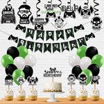 Festiko® Video Game Theme Happy Birthday Party Decoration Combo (36 Pcs), Video Games Party Favors for Kids Birthday Decoration(Banner/Bunting,Swirls,Balloons,Cake Toppers,Cup Cake Topper,Ribbons)