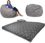 CordaRoy's Faux Fur Bean Bag Chair, Convertible Chair Folds from Bean Bag to Lounger, As Seen on Shark Tank, Grey - Queen Size