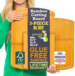 Bamboo Cutting Boards for Kitchen with Glue-Free Surface and Lifetime Replacements – Organic Wooden Chopping Board with Juice Grooves for Carving & Serving, Non Toxic & Durable by Greener Chef