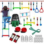 Dripex Outdoor Play Ninja Warrior Obstacle Course for Kids - 50FT×2 Double Slackline for Toddler Climbing, Kids Outdoor Play Equipment with 8 Waterproof Ninja Line Accessories Jungle Gym for Backyard