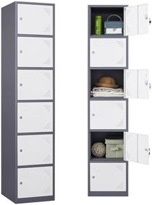 Letaya Metal Lockers for Employees,71" Steel Storage Cabinet with 6 Door Lockable for Office Staff,Home,Gym,School (Grey White)