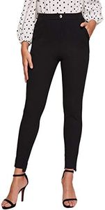 SweatyRocks Women's Casual Skinny Leggings Stretchy High Waisted Work Pants Elastic Waisted Black X-Large