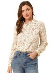 Allegra K Women's Button Down Floral Shirt Blouse Long Sleeve Point Collar Top White X-Small