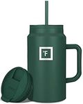IRON FLASK Co-Pilot Insulated Mug w/Straw & Flip Cap Lids - Cup Holder Bottle for Hot, Cold Drink - Leak-Proof - Water, Coffee Portable Travel Mug - Dark Pine, 50 Oz
