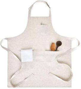 Solino Home Linen Kitchen Apron for Men & Women - Light Natural Bib Apron with Front Pockets - Handcrafted from European Flax
