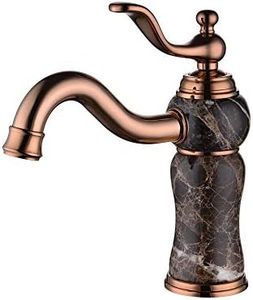 LANC Luxury Stone Bathroom Faucet European All Copper and Natural Yellow Rosin Jade Basin Faucet Hot and Cold Mixer Tap Rose Gold C12123MS-FW