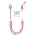 USB C and Lightning Cable 2 in 1 Apple CarPlay & Android Auto,[MFi Certified]3A Fast Charging & Data Sync,Short Coiled iPhone Charging Cable for iPhone/Android/i-Pad/Laptop-Pink