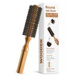 RUBAB MEN Round Comb Hair Brush| Roller Comb with Natural Bristles, Wooden Handle & Scalp Massage Pins| Syle, Volume, Curls & Blow Drying