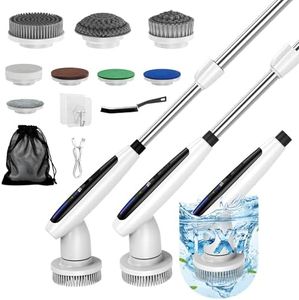 Cordv Electric Spin Scrubber, Cleaning Brush with 8 Brush Heads - Dual Speed IPX7 Waterproof Power Scrubber for Heavy-Duty Bathtub, Glass, Tile, and Car Cleaning Brush (White)