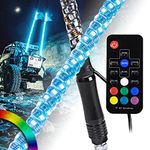 True Mods 2pc 3ft Spiral RGB LED Whip Light for UTV ATV [RF Wireless Remote] Flag Waterproof LED Lighted Whip Antenna Pole Stick for RZR Can-Am Polaris SxS 4x4 Quad Dune Buggy 4 Wheeler Accessories