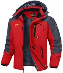 JHMORP Men's Winter Ski Snow Jacket Waterproof Hooded Rain Fleece Jacket Winter Coat Outerwear (Red,CA XXL)