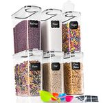 GoMaihe 2.5L Cereal Storage Containers Set of 6, Plastic Airtight Food Storage Containers with Lids, Storage Jars for Storing Pasta, Rice, Rlour, Dog, Pet Food, Cereal Dispenser Kitchen Organiser