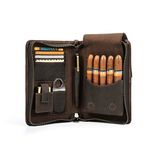 Hiram Cigar Travel Case, Genuine Leather Cigar Humidor Hold 5 Cigars Portable Cigar Box with Cigar Cutter Lighter Pocket, Multifunctional Humidor Bag with Cards Slot, Cellphone Pocket (Coffee)