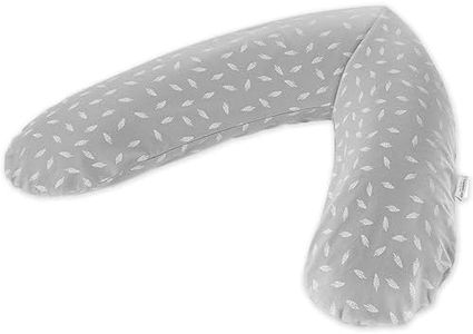 Theraline Coussin d'allaitement et Grossesse 190 cm – Microbilles silencieuses, Housse Amovible 100% Coton sans substances nocives – Leaves, Gris