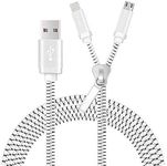 PECULIAR 2 in 1 Zipper USB Data Sync Cable for Apple iPhone & Android Mobiles 2.1 A Micro USB Cable (Compatible with iOS and Android Mobile Phones, White Cable) (Pack Of 1)