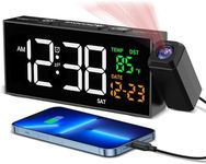 Netzu Projection Alarm Clock, Digital Clock with 350° Rotatable Projector, Date Temperature and Weekday, Manual DST, 5 Brightness, 10 Ringtones, 4 Volumes and Snooze for Bedroom