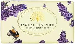 The English Soap Company Vintage Wrapped Soap Bar, English Lavender Shea Butter Soap Bar, Moisturising Soap Bar for Face and Body, English Lavender Scent 190g