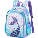 Sequin Mermaid Kids Backpack - Sparkly School Backpack for Girls Toddler Preschool Kindergarten Elementary 15” Lightweight Hiking Travel Casual Blue Laptop Book Bag