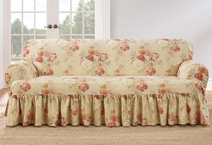 Sure FIT Waverly Ballad Bouquet 1 Piece T Cushion Sofa Slipcover in Blush