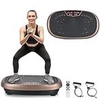 EILISON 3D Vibration Plate Exercise Machine Seat - Whole Body Workout Vibration Fitness Platform w/Loop Bands - Home Training Equipment for Recovery, Wellness, Weight Loss (Brown (Brown, 521)