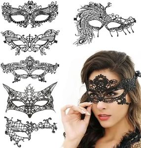 Janiyfo 6-Pack Black Lace Masquerade Mask Set for Women,Mysterious Fun Masks Perfect for Masquerade Ball,Cosplay,Party, Proms,Mardi Gras,Halloween Costumes for Adults,Night Club