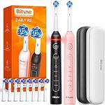 Bitvae Rotating Electric Toothbrush 2 Packs for Adults with Pressure Sensor, Gifts for Men/Women, 5 Modes Rechargeable Power Toothbrush with 8 Brush Heads, Black & Pink, R2