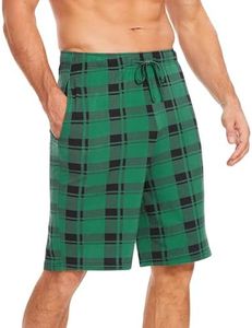 GYS Men's Bamboo Viscose Pajama Shorts Soft Lightweight Knit Sleepwear Shorts with Pockets, Green Plaid, Medium