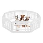 IRIS USA 24" Exercise 8-Panel Pet Playpen with Door, Dog Playpen, Puppy Playpen, for Small and Medium Dogs, Keep Pets Secure, Easy Assemble, Fold It Down, Easy Storing, Customizable, White
