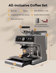 Bean to Cup Espresso Coffee Machine – Conical Burr Grinder, 20 Bar, Milk Frother, 2.8L Tank